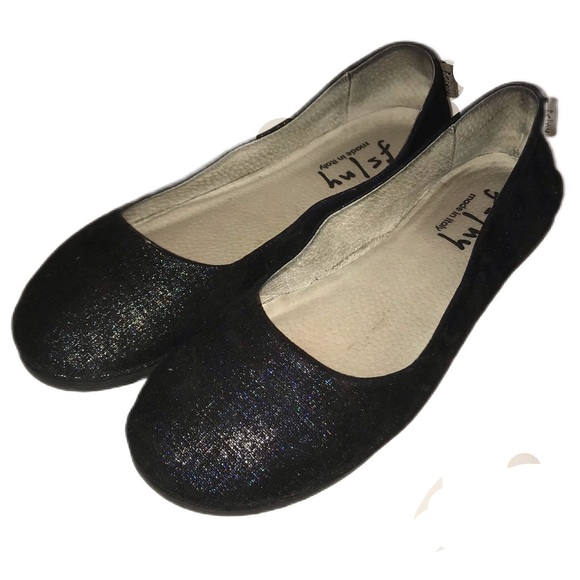 French Sole NY Sloop Black Metallic Leather Ballet Flat Women’s 8 Round Toe - Picture 2 of 12